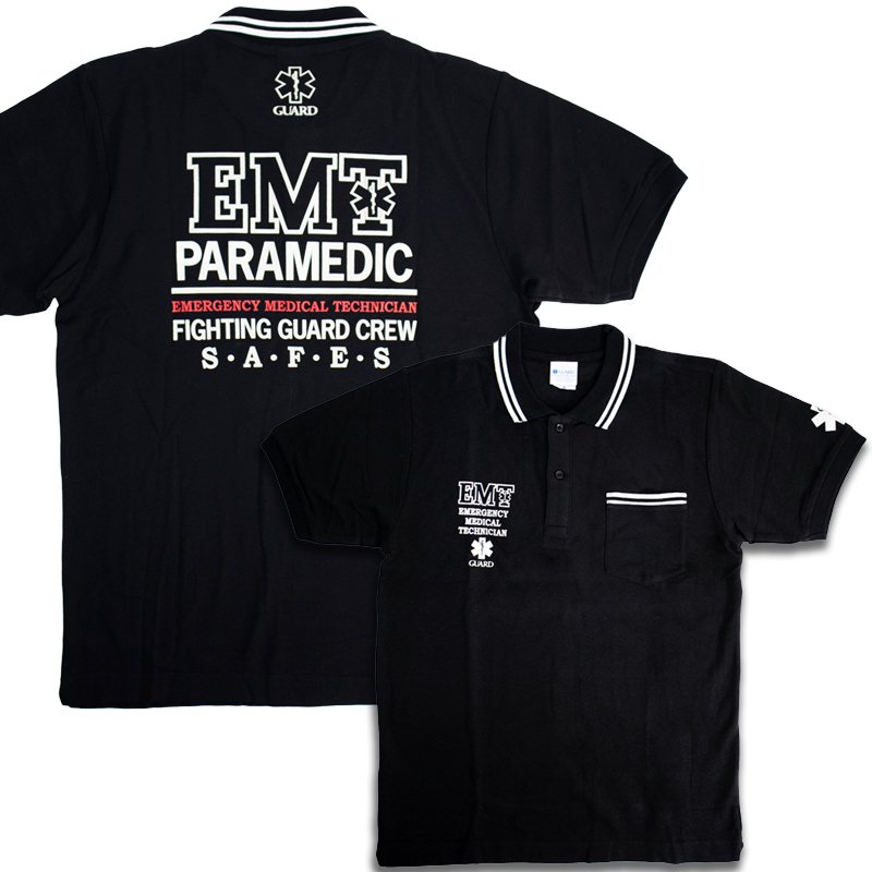 画像1: 【アウトレット】EMTデザイン ポケット付 ライン入り鹿の子ポロシャツ | EMT PARAMEDIC (1)