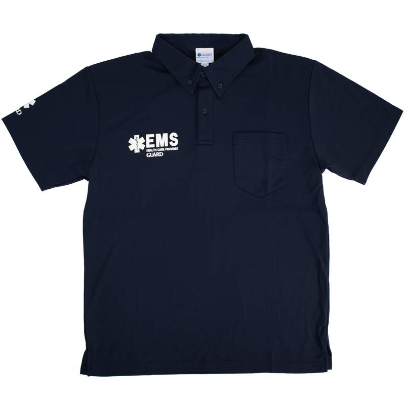 EMSデザイン ドライ素材 ボタンダウンポロシャツ | Emergency Medical Service ネイビー フロント