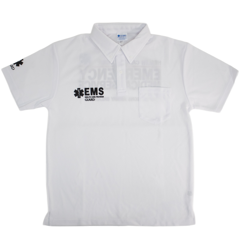 EMSデザイン ドライ素材 ボタンダウンポロシャツ | Emergency Medical Service ホワイト フロント