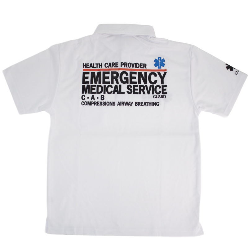 EMSデザイン ドライ素材 ボタンダウンポロシャツ | Emergency Medical Service ホワイト バック