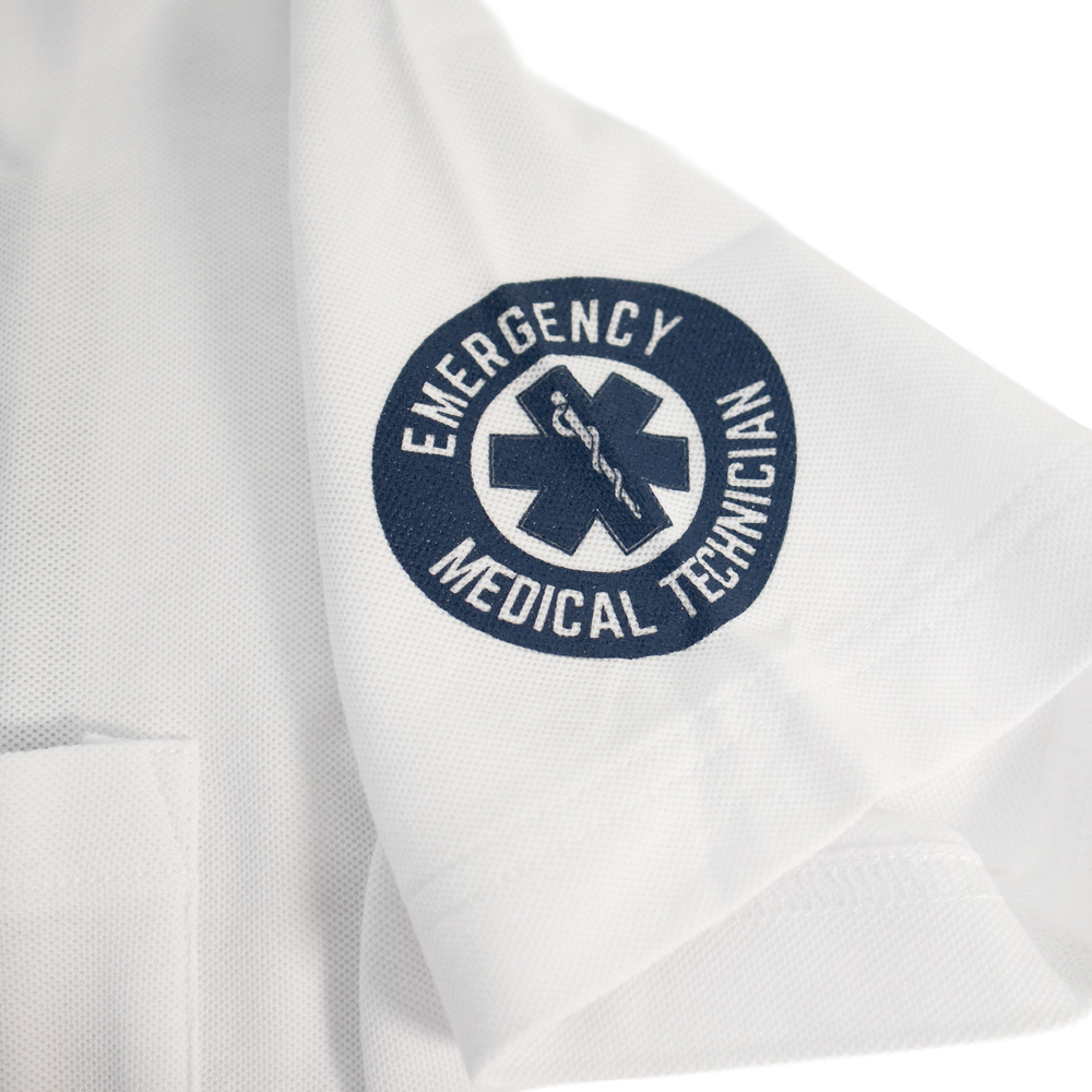 EMTデザイン ドライ鹿の子 ボタンダウンポロシャツ | EMT 詳細 袖プリント