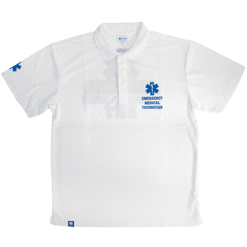 PARAMEDICデザイン ドライ素材ポロシャツ | STAR OF LIFE ホワイト フロント