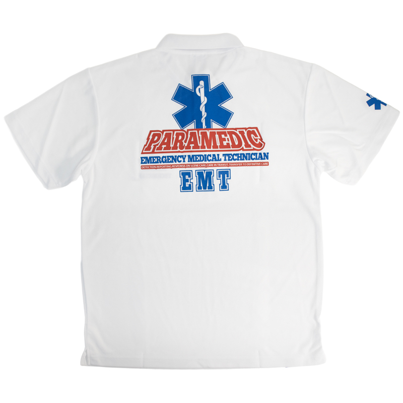 PARAMEDICデザイン ドライ素材ポロシャツ | STAR OF LIFE ホワイト バック