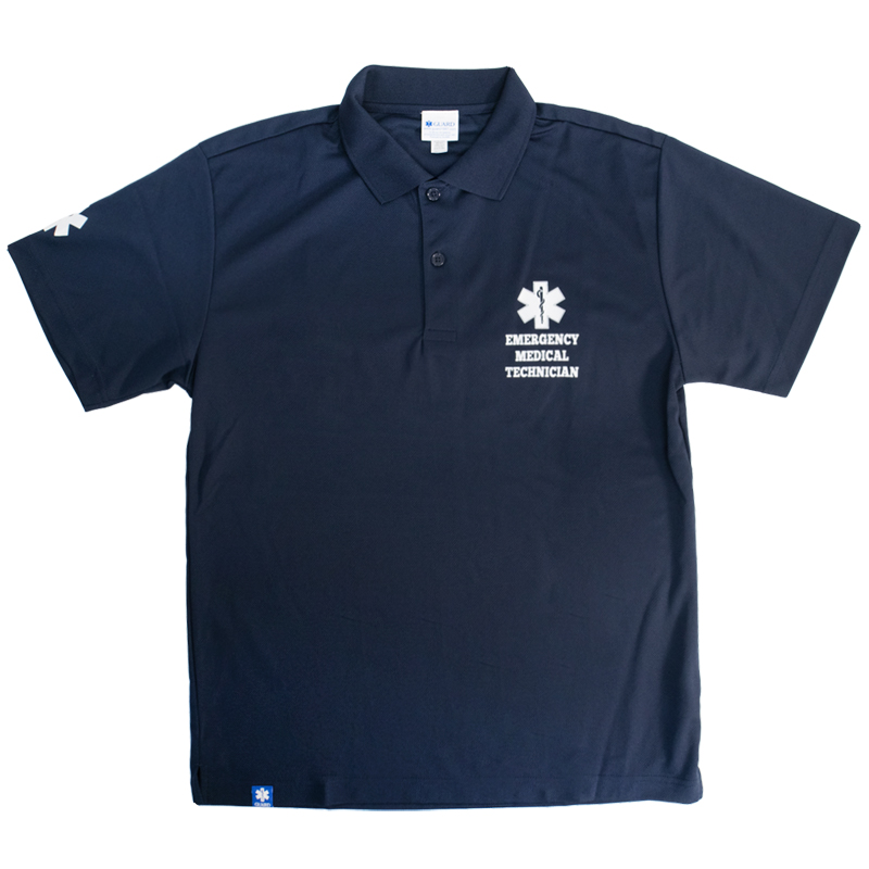 PARAMEDICデザイン ドライ素材ポロシャツ | STAR OF LIFE ネイビー フロント