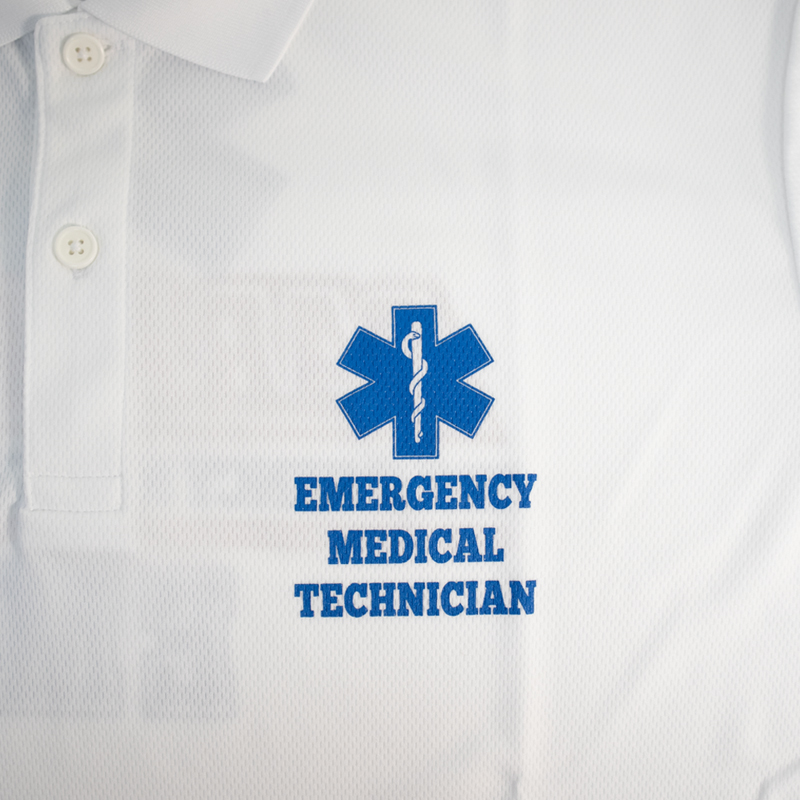 PARAMEDICデザイン ドライ素材ポロシャツ | STAR OF LIFE ホワイト 左胸プリント